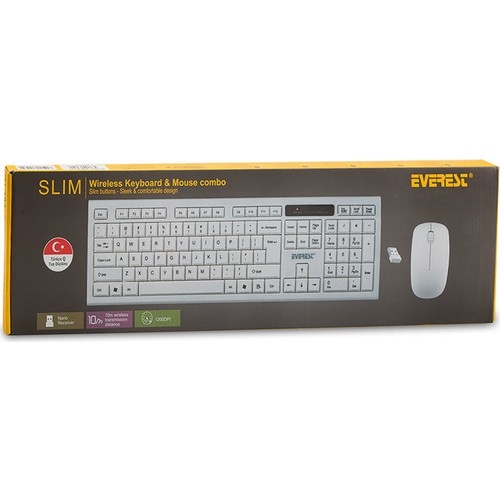 Everest KM-6121 Beyaz Kablosuz Q Slim Klavye + Mouse Set
