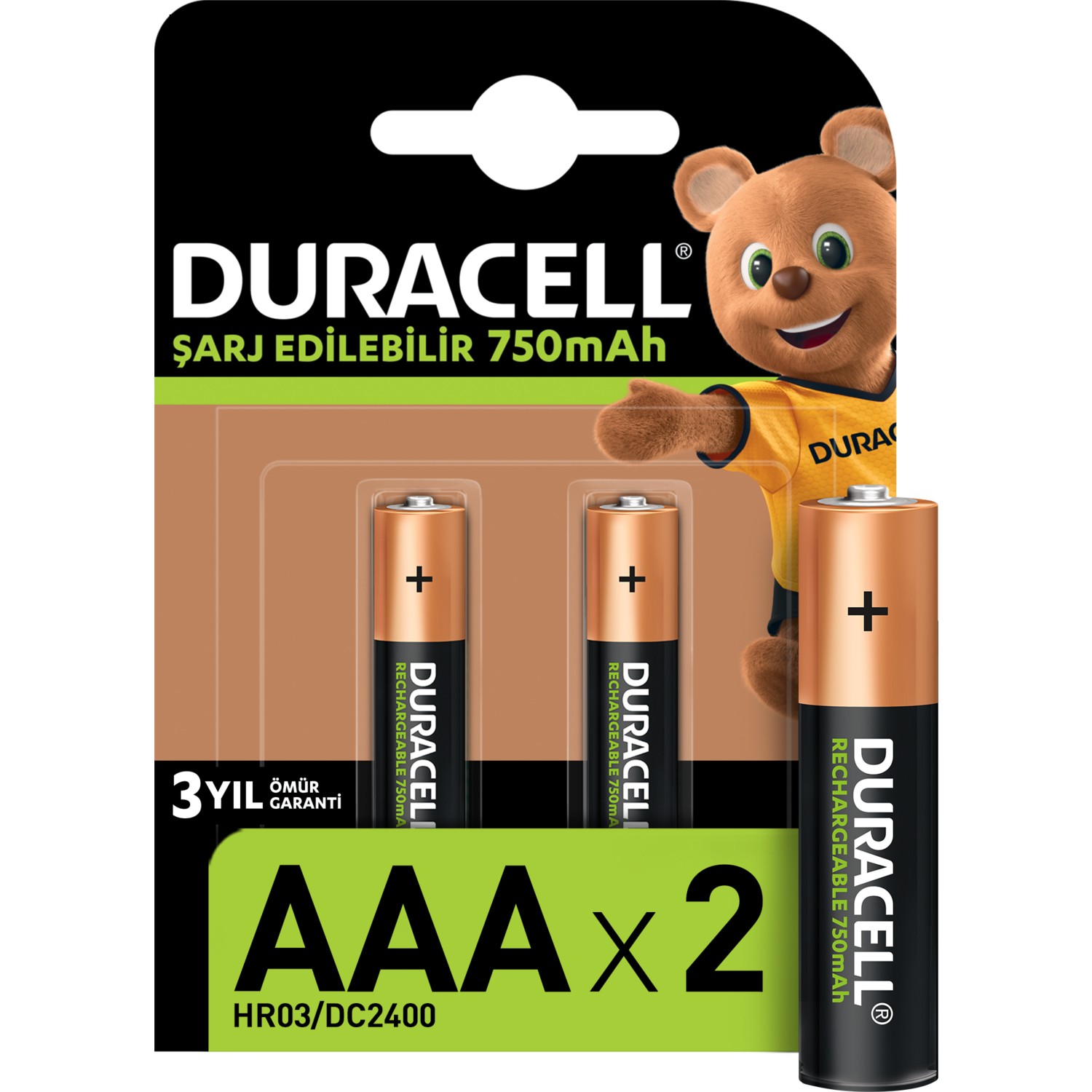 Duracell Şarj Edilebilir AAA 750mAh Piller 2’li Paket