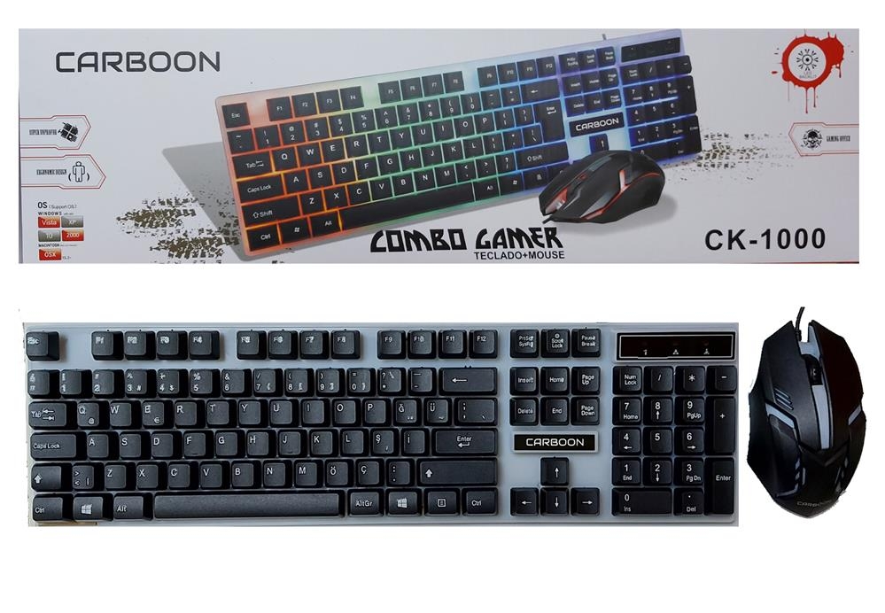 Carboon CK-1000 Kablolu LED Aydınlatmalı Oyuncu Q Klavye Mouse Set