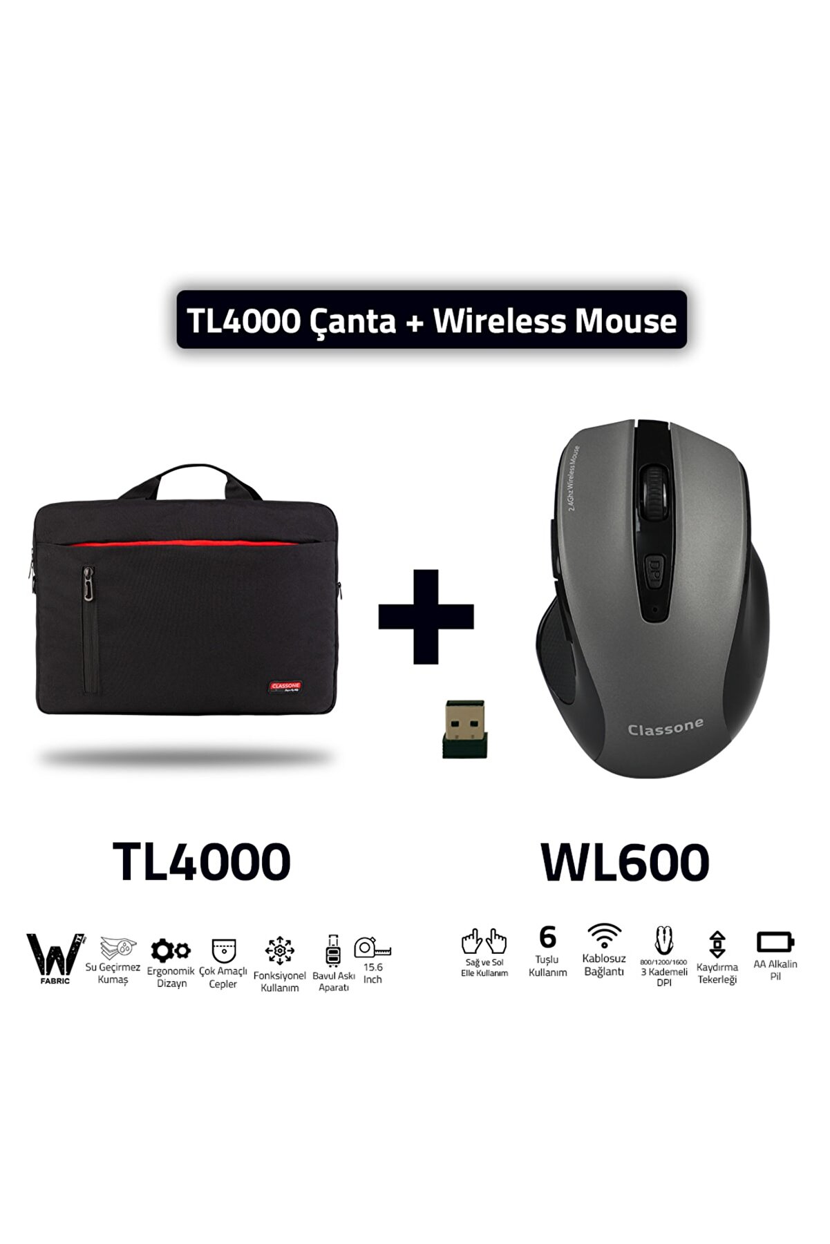 Tl4000-wl600%20Wtxpro%20Su%20Geçirmez%20Kumaş%2015,6’’%20Notebook,laptop%20Çantası-siyah+wl600%20Mouse