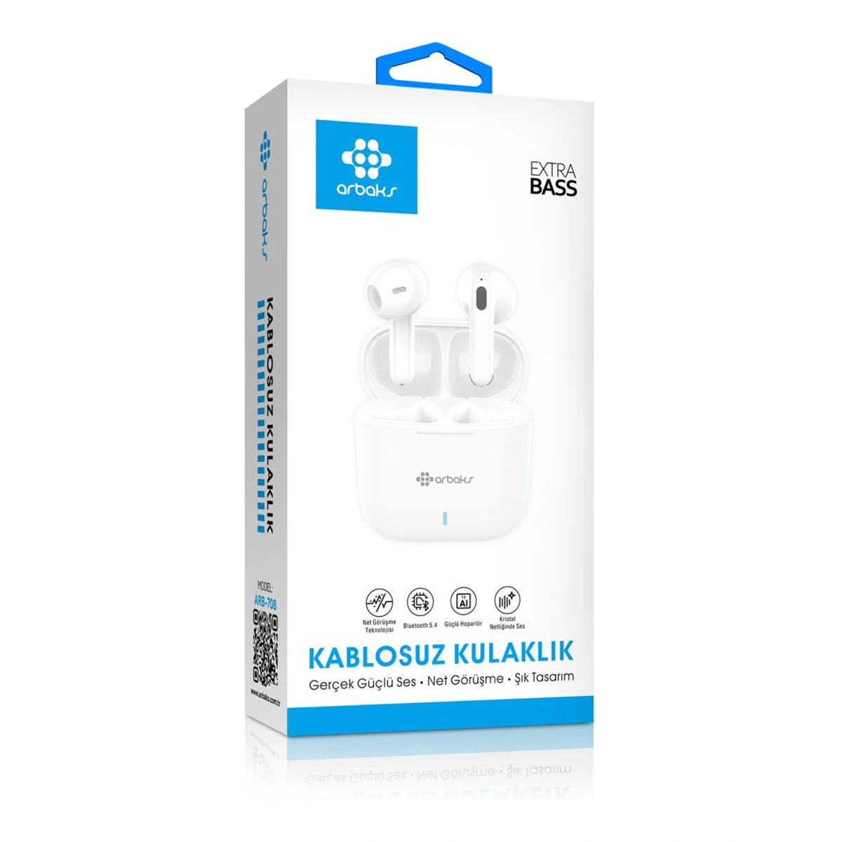 ARB-708 Beyaz Bluetooth 5.4 Extra Bass TWS Kablosuz Kulaklık