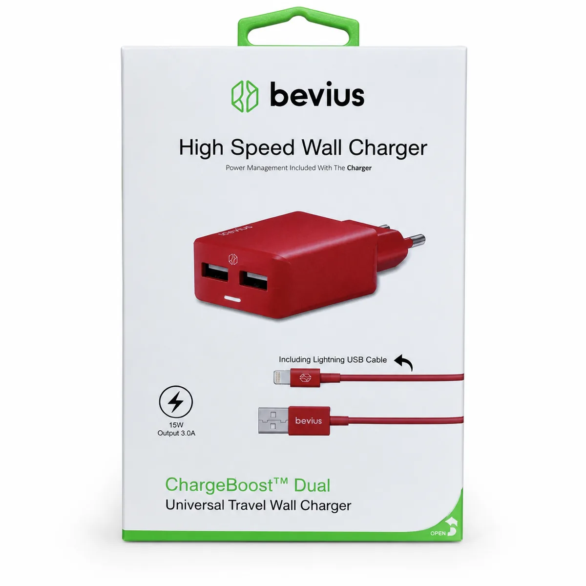 Lightning Kırmızı 15W Işıklı Çift USB Kablolu Duvar Şarj Cihazı BVS-CH407