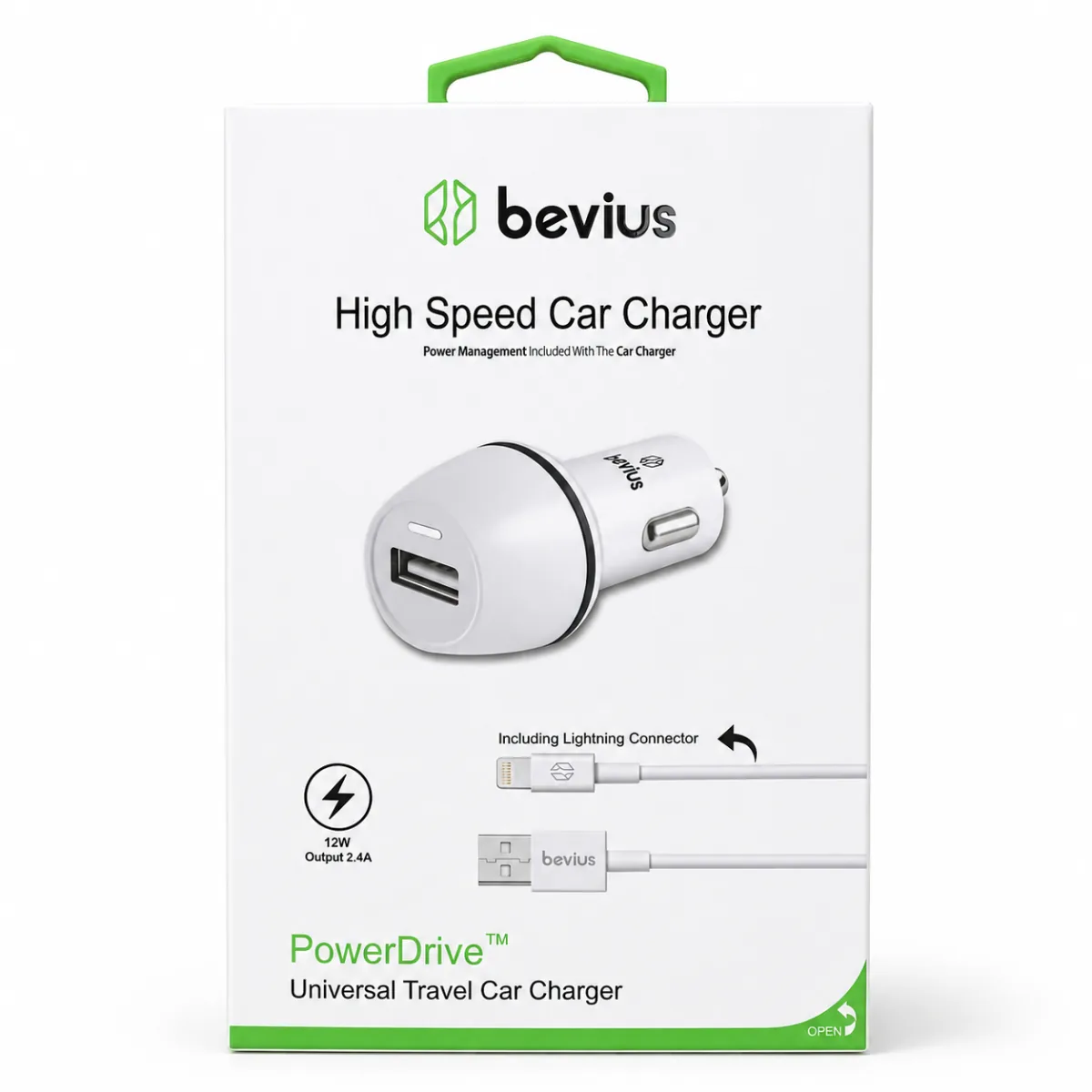 Lightning Beyaz 12W Kablolu Araç Şarj Cihazı BVS-AU511