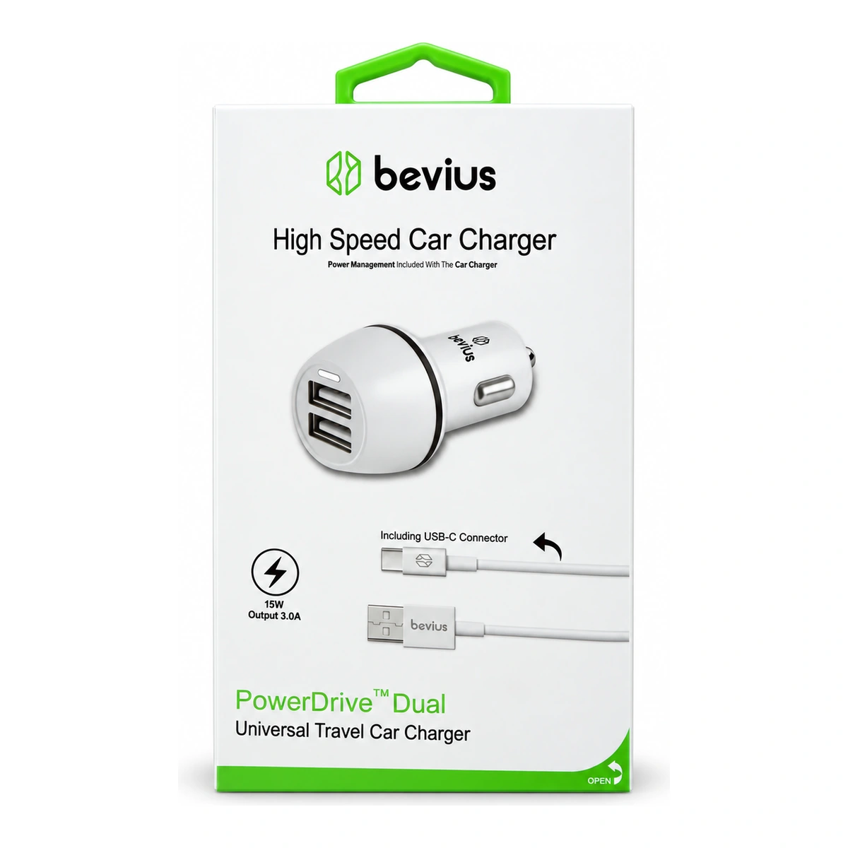 TYPE-C Beyaz 15W Çift USB Kablolu Araç Şarj Cihazı BVS-AU515