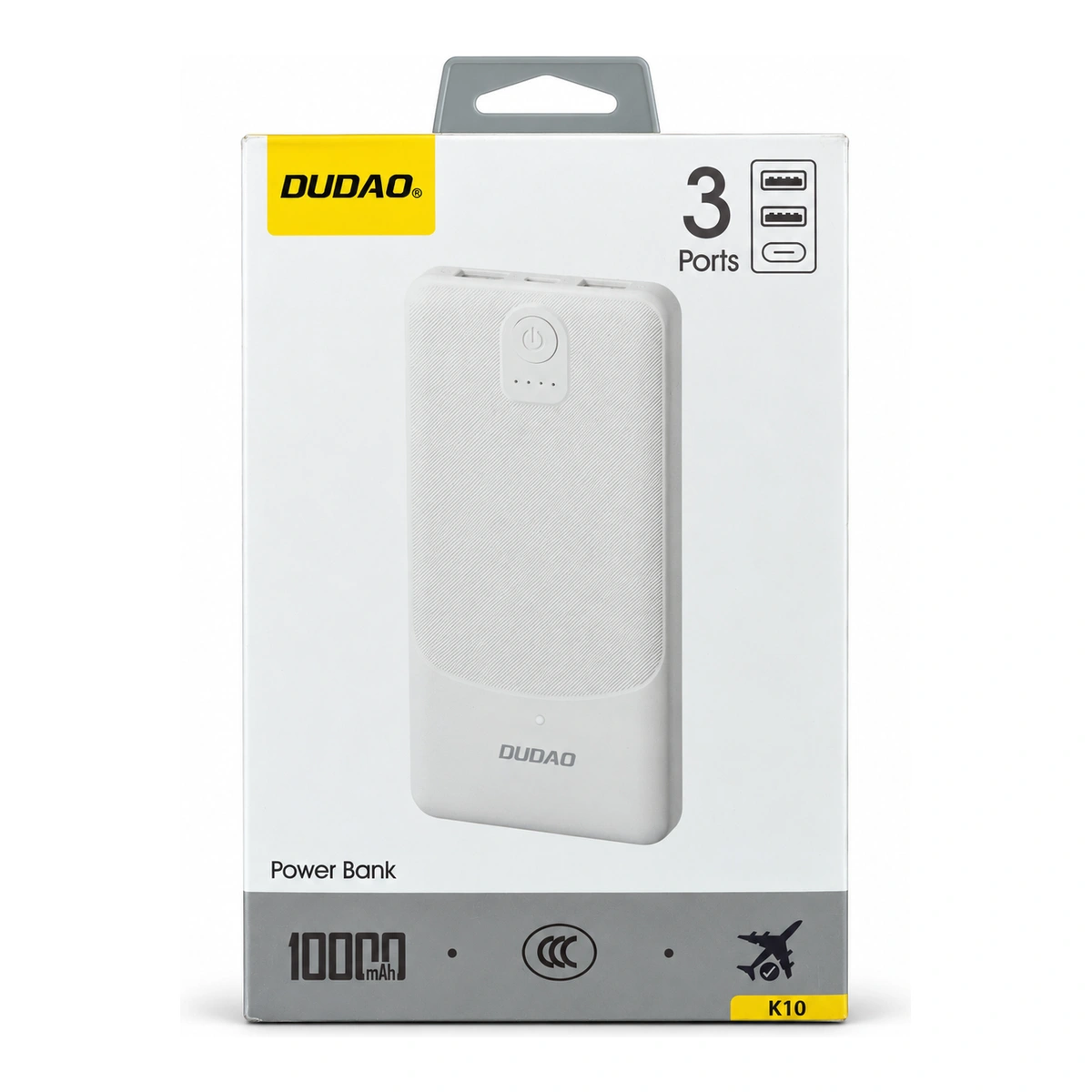 DUDAO K10 Beyaz 10.000 mAh 3 Portlu Powerbank
