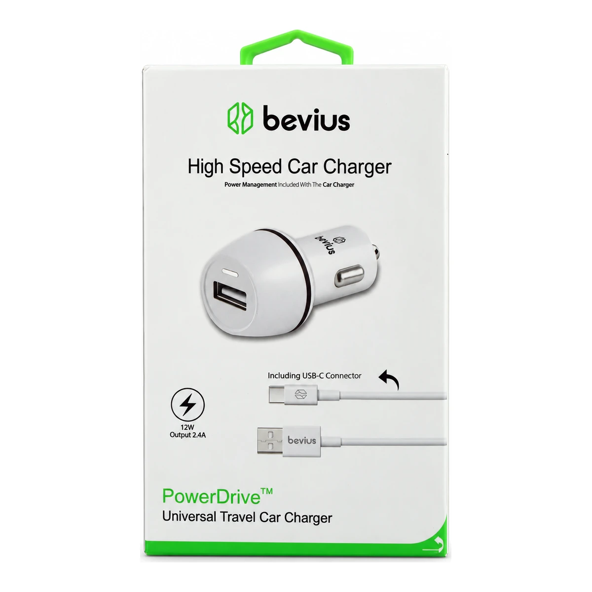 TYPE-C Beyaz 12W Kablolu Araç Şarj Cihazı PowerDrive