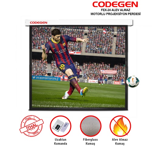 CODEGEN FEX-24 240x200 Motorlu Projeksiyon Perdesi Fiber Glass Alev Almaz