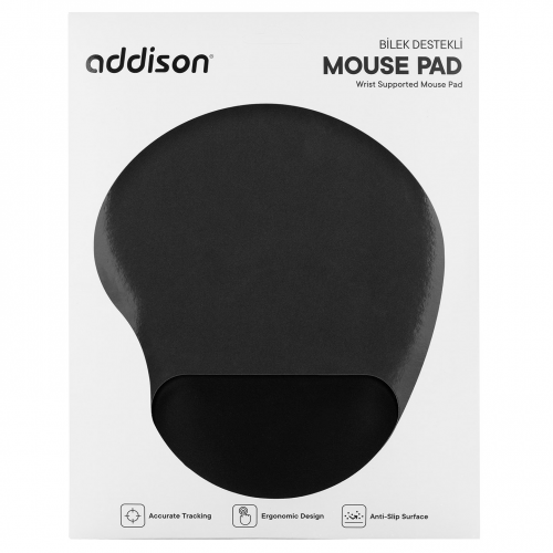 ADDISON 300521, 250x197x5mm, Bilek Destekli, Mouse Pad (Siyah)