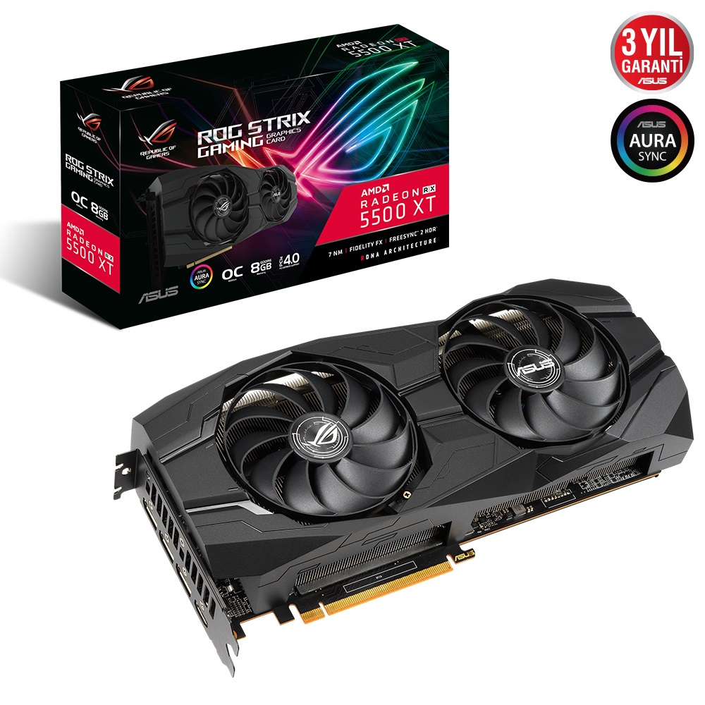 ASUS RX5500XT 8GB ROG STRIX RX5500XT-O8G-GAMING GDDR6 128bit HDMI DP PCIe 16X v4.0