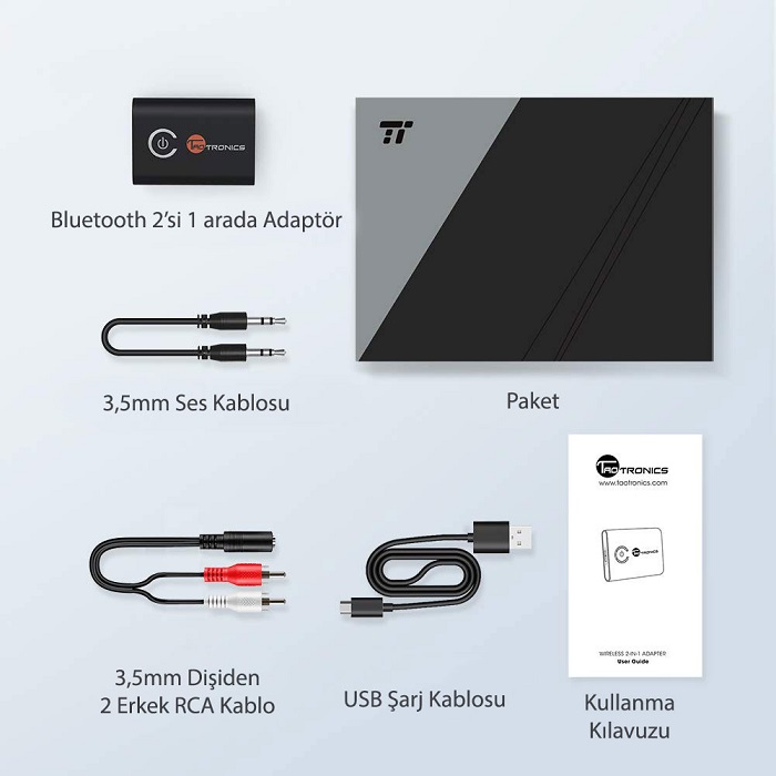 TAOTRONICS TT-BA07 10m 2x RCA Stereo Ses Müzik Alıcı-Verici 2si 1 arada Adaptör
