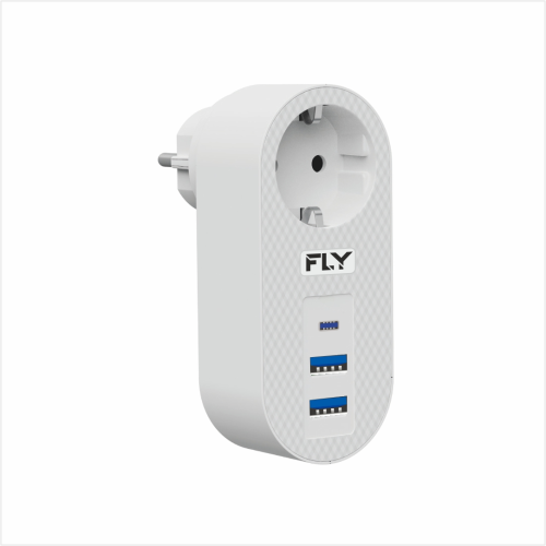 FLY 3400-01, 1 Soket, 2 USB, 1 Type-C, Akım Korumalı Priz, 2.1A, (Beyaz)