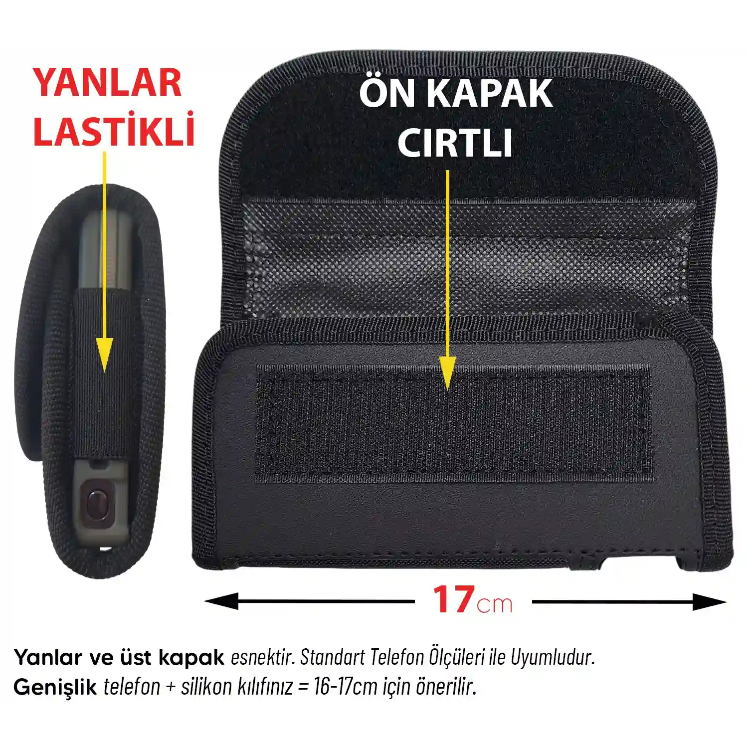 17cm Cırtlı Yanları Lastikli Toptan Bel Kemer Telefon Kılıfı – Universal Model MSK03
