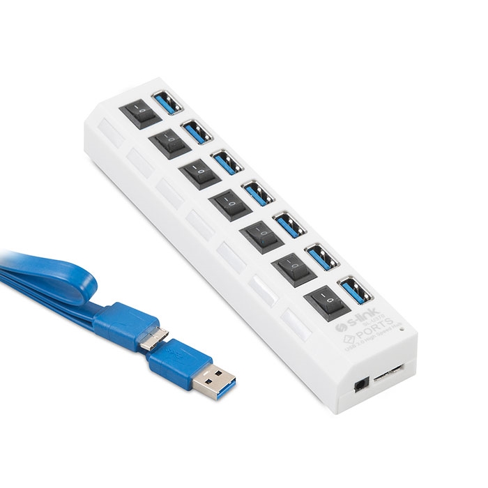 S-LINK SL-U370 7port USB 3.0 Beyaz USB Çoklayıcı Hub Anahtarlı