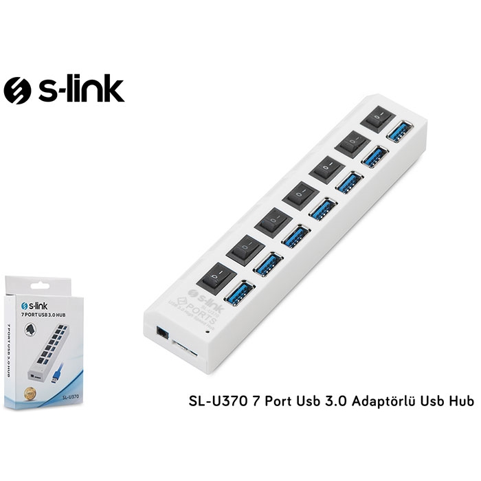 S-LINK SL-U370 7port USB 3.0 Beyaz USB Çoklayıcı Hub Anahtarlı