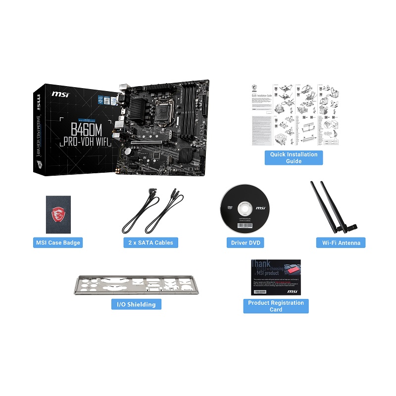 MSI MAG B460M PRO-VDH WIFI DDR4 M2 PCIe NVME HDMI DVI PCIe 16X v3.0 1200p mATX