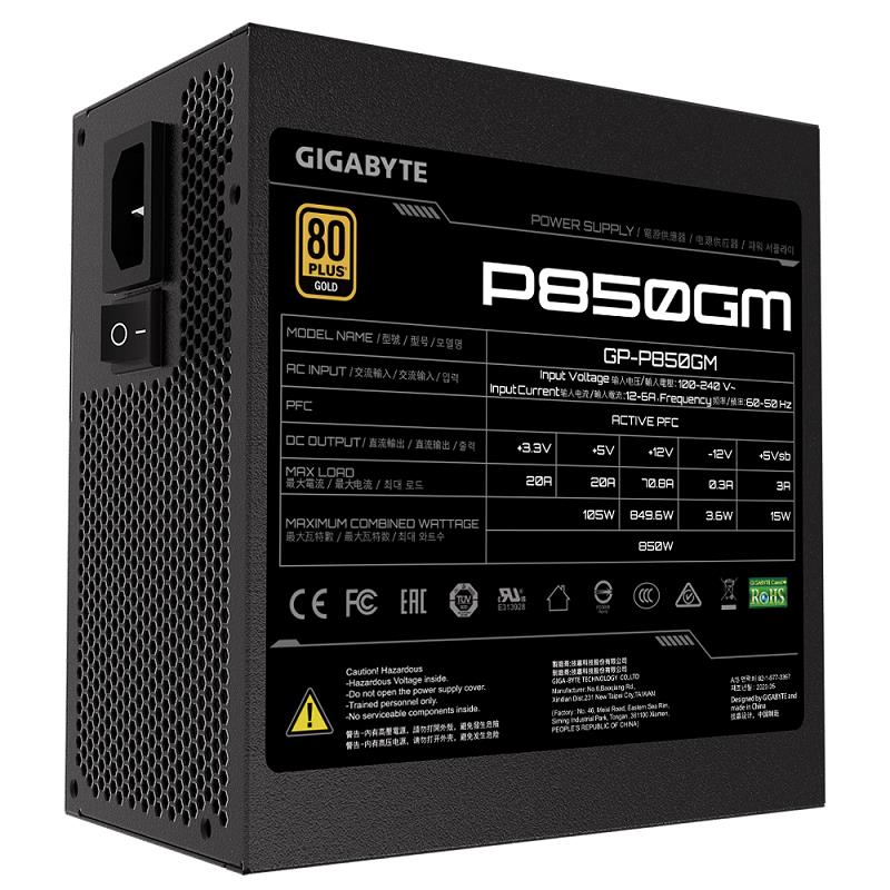 GIGABYTE 850W 80+ GOLD GP-P850GM 12cm Fanlı Tam Modüler Power Supply Japon Kapasitör
