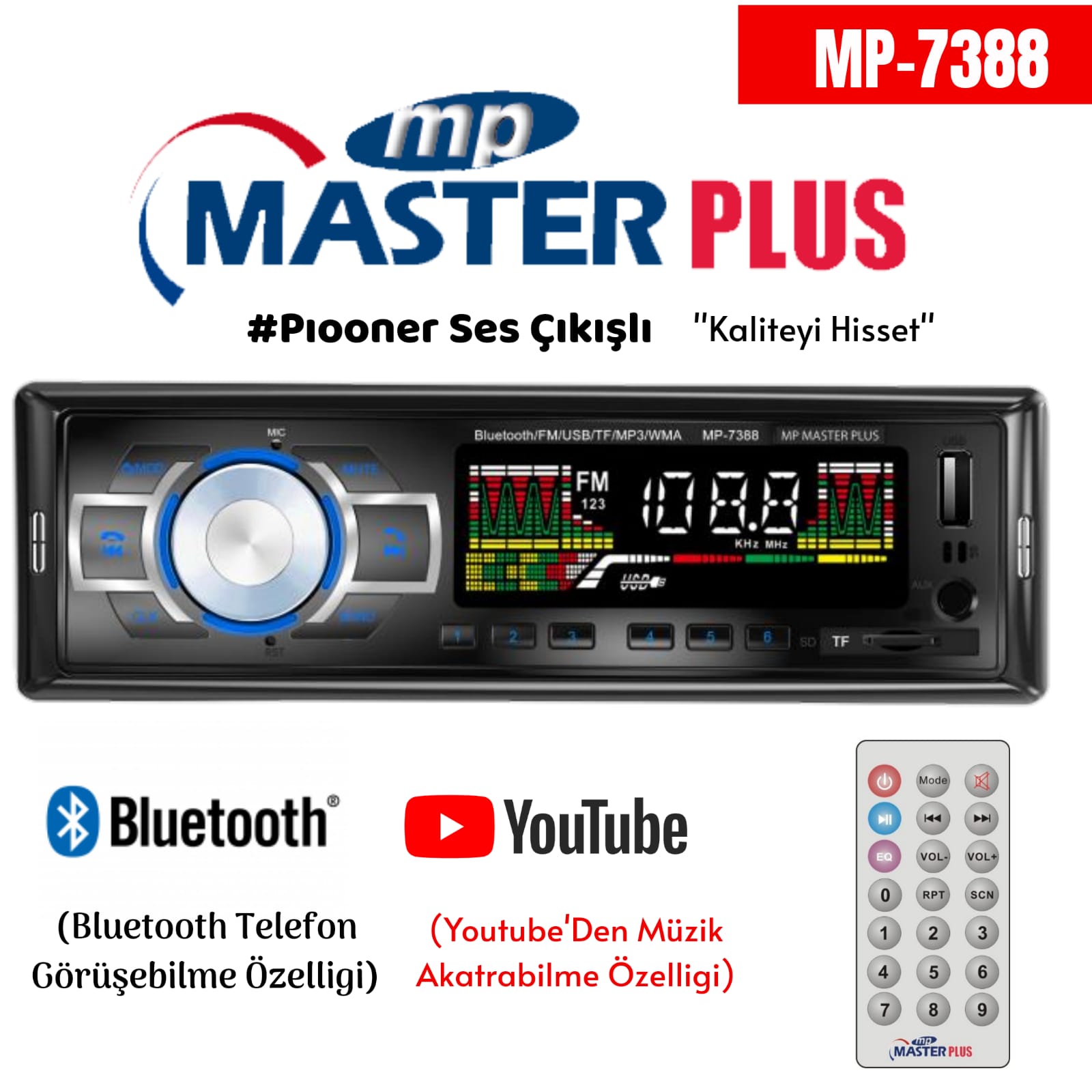 Pioneer Ses Çıkışlı Oto Teyip Masterplus MP7388
