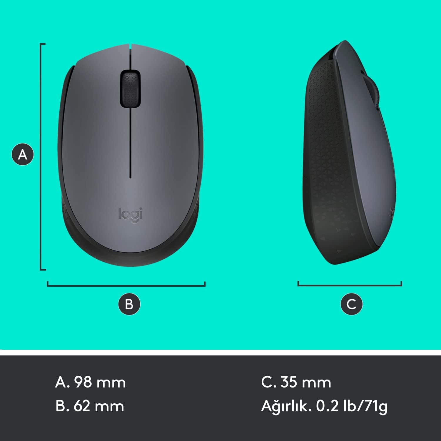 Logitech M170 USB Alıcılı Kablosuz Mouse - Gri - Outlet Ürün ( Kutu Deforme )