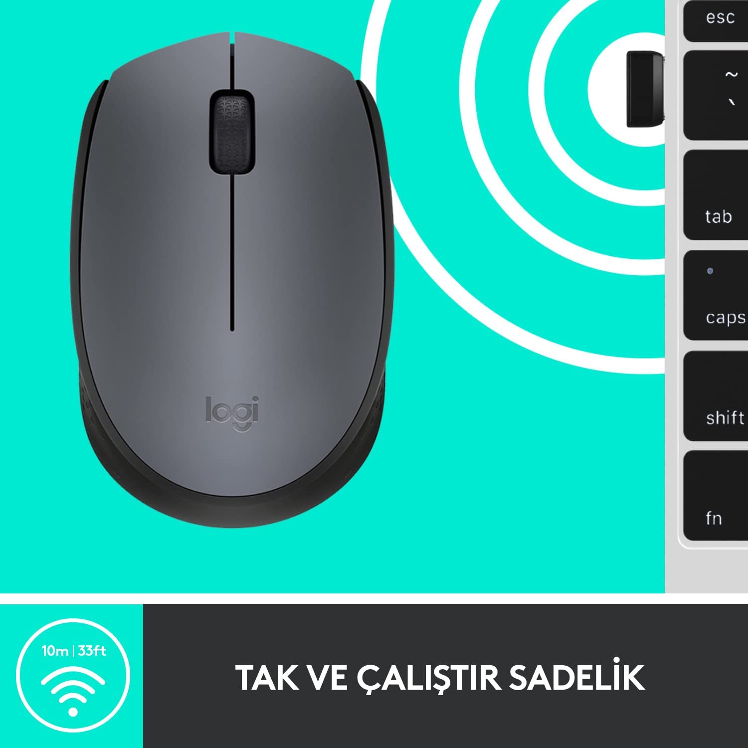 Logitech M170 USB Alıcılı Kablosuz Mouse - Gri - Outlet Ürün ( Kutu Deforme )