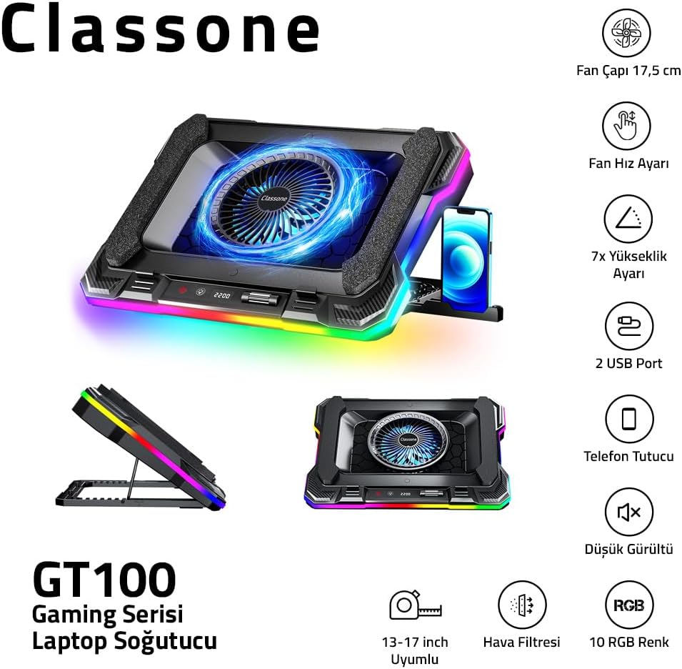 Classone Laptop Soğutucu Gaming RGB 