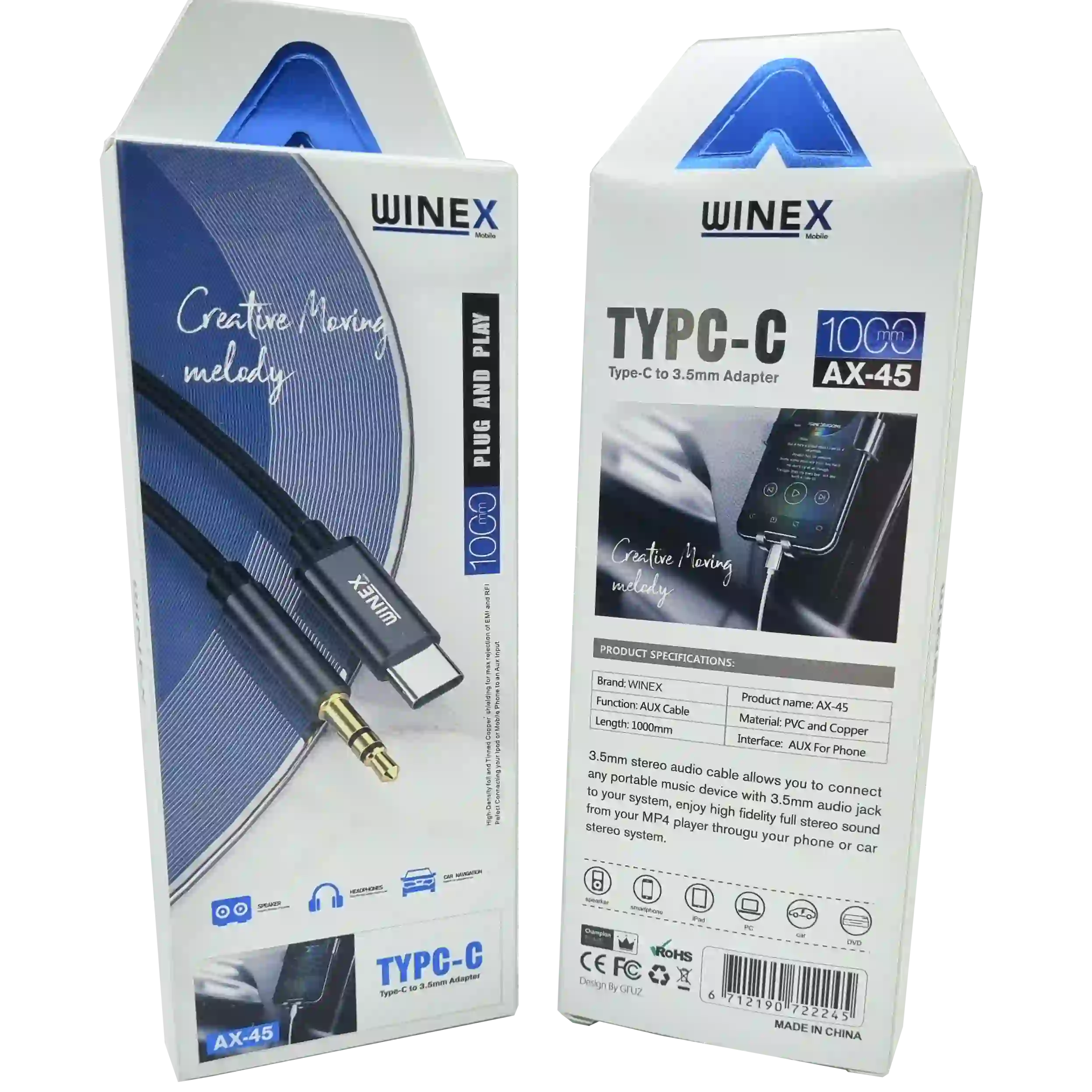 Winex AX-45 Type-C to 3.5mm AUX Dönüştürücü Kablo – 100cm