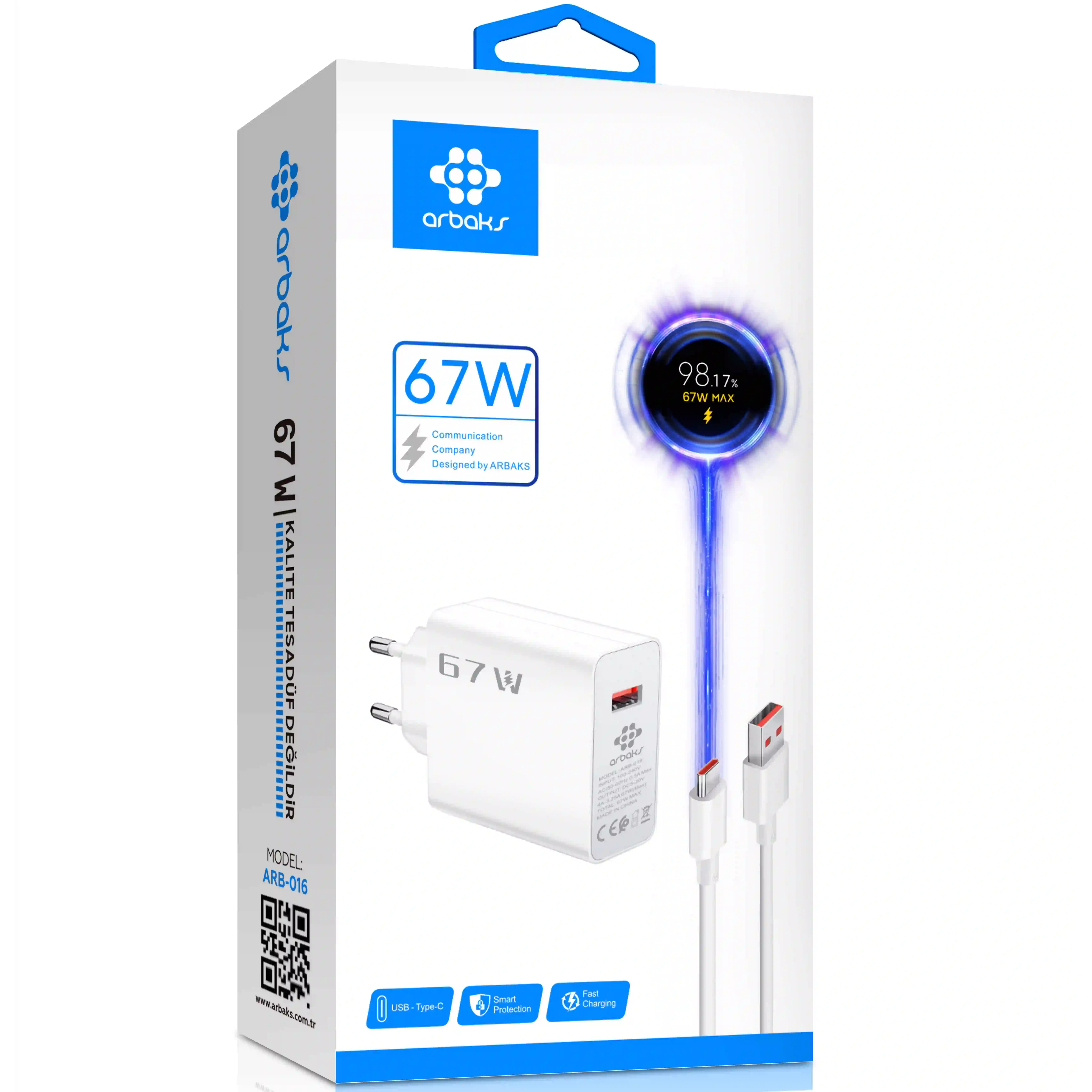 67W Type-C Turbo Hızlı Şarj Aleti – Xiaomi Uyumlu Süper Hızlı Adaptör Arbaks ARB-016