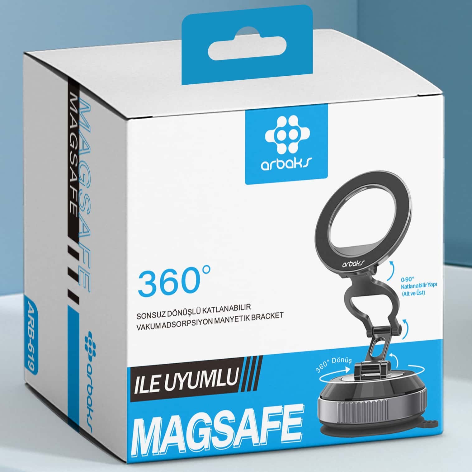MagSafe Araç Telefon Tutucu – 360° Döner Vakumlu Manyetik Stand Arbaks ARB-619