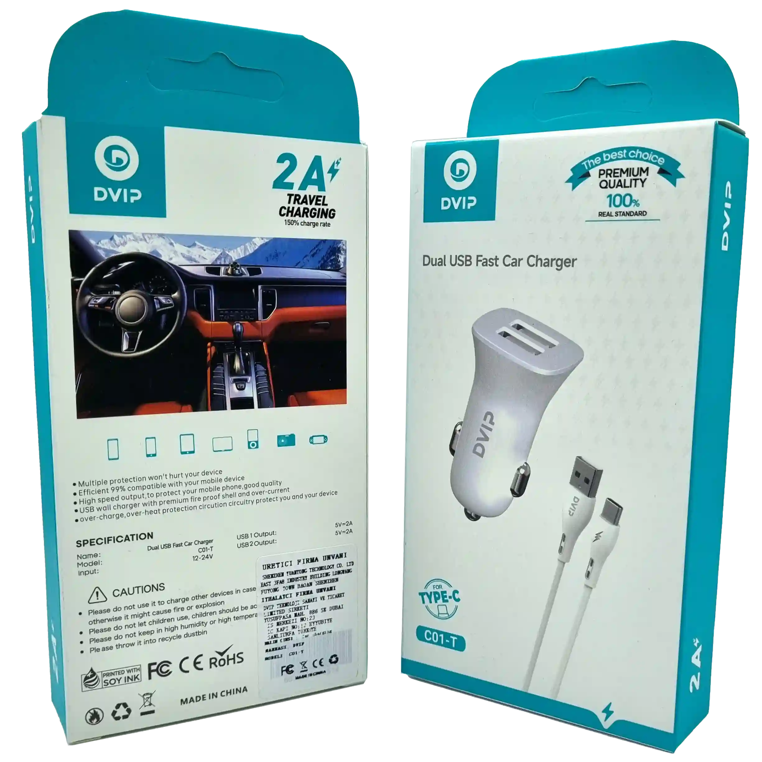 Çift Usb Girişli (Micro) Kablolu Araç Şarj Aleti Dvip C01-M