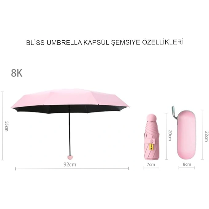 SİYAH – 8 Telli Kapsül Şemsiye – Özel Kılıflı Mini Şemsiye | TOPTAN