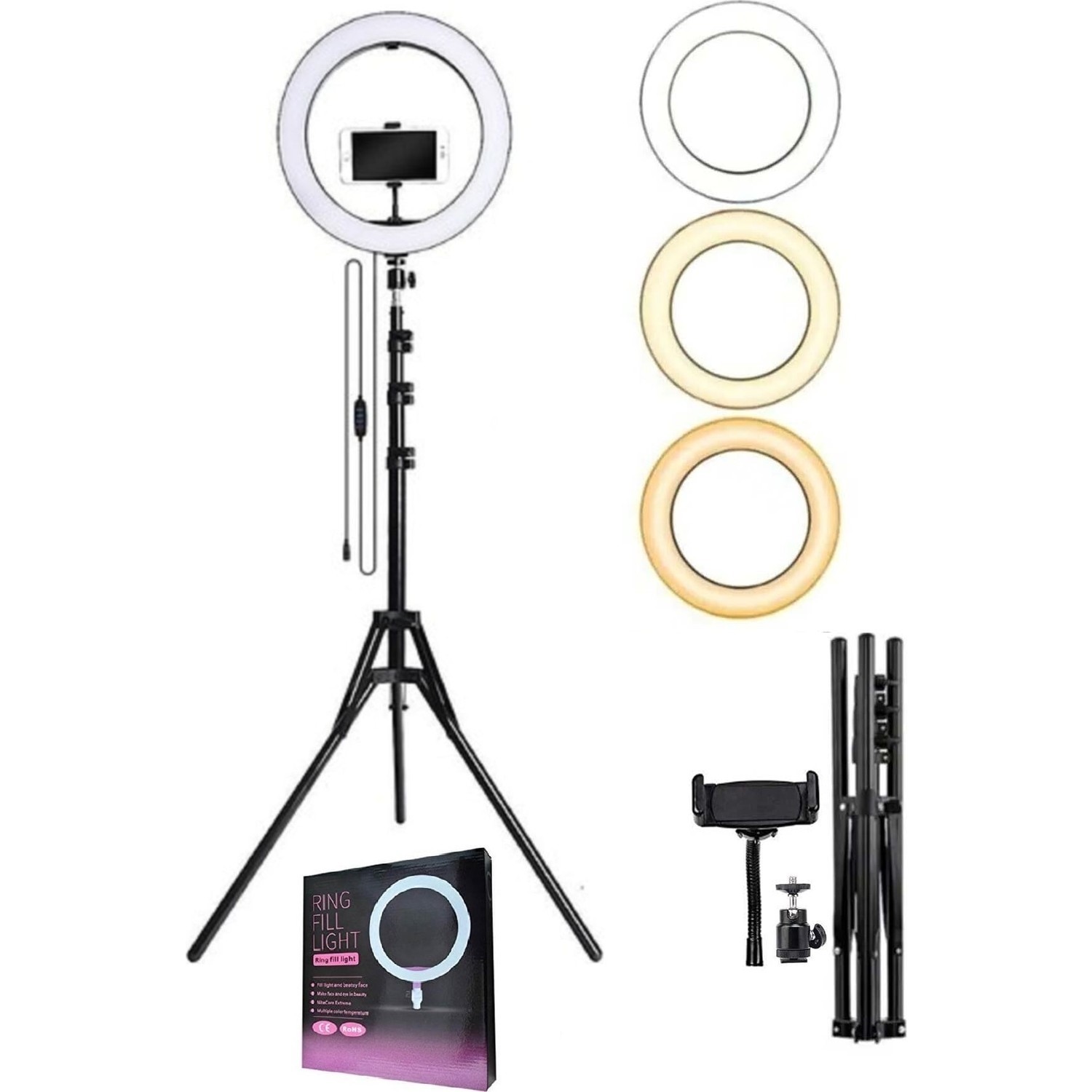 Popüler Tripod Işıklı Adeptörlü Telefon Tutucu Makyaj Selfie Çubuğu Ringfılllıght ZMX-260