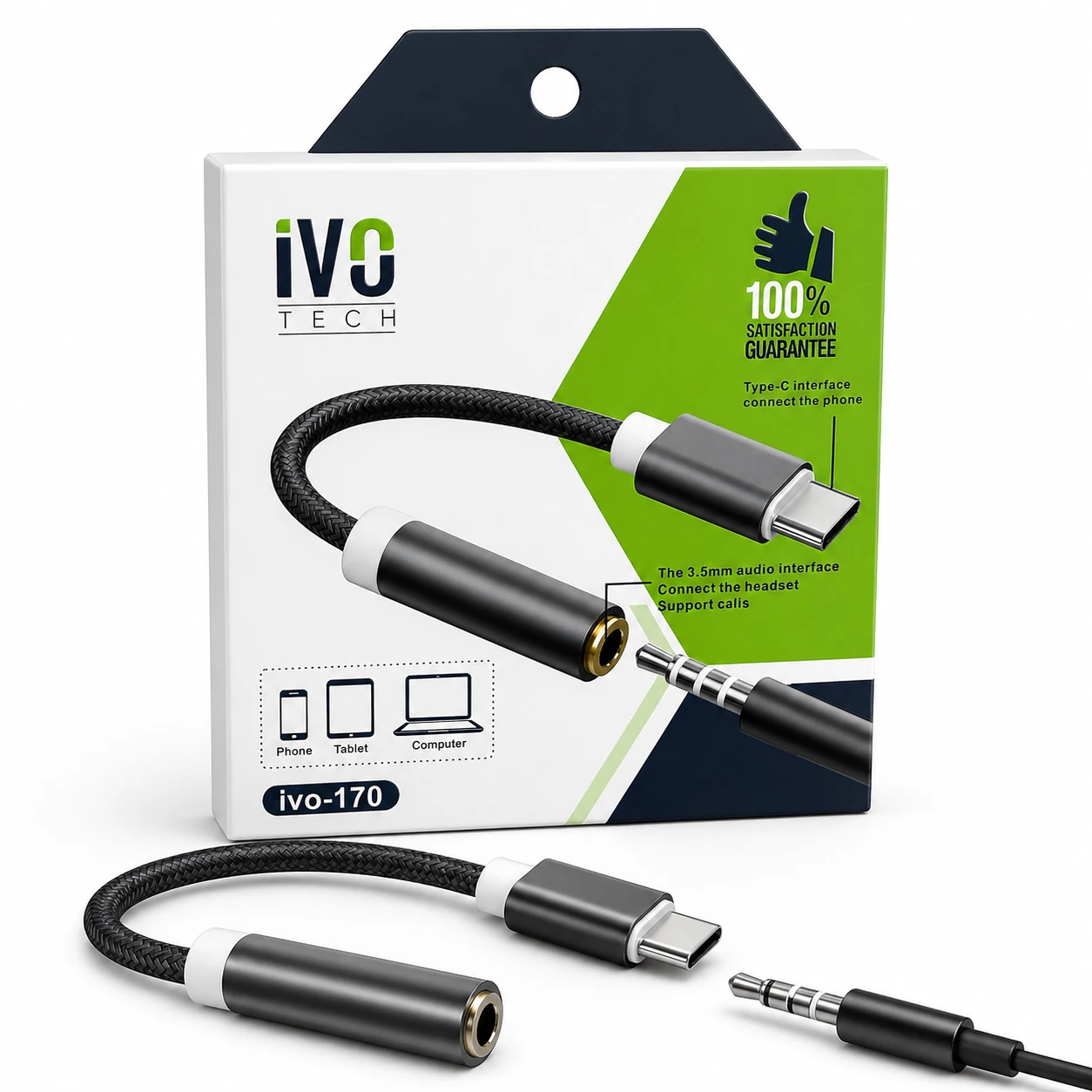 Type-C to 3.5mm Kulaklık Dönüştürücü Aux Adaptör TECH IVO-170