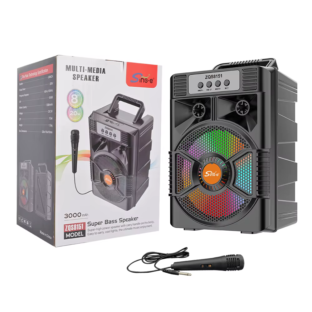 8″ İnç RGB Işıklı Taşınabilir Bluetooth Hoparlör Mikrofonlu ZQS8151 (21×17×31 cm)