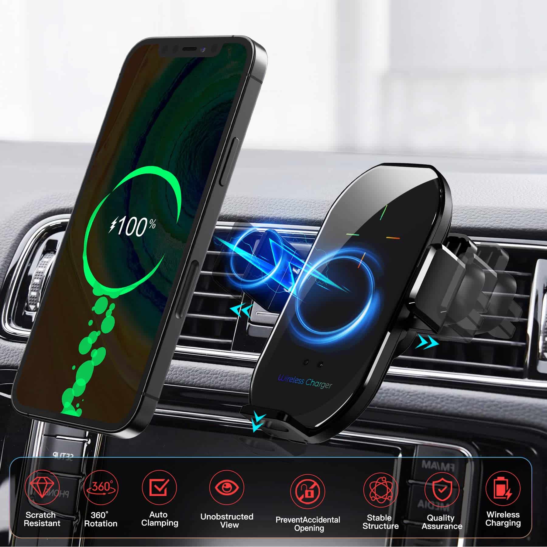 A7 Araç Wireless Telefon Şarjlı Ve Tutucu Otomatik Akıllı Sensörlü