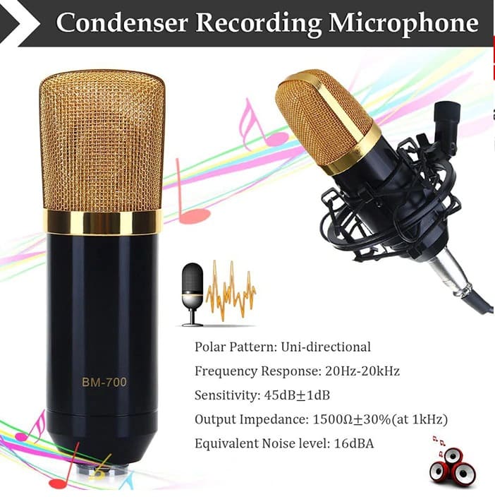 Profesyonel Bm700 Kondenser Mikrofon + Usb Ses Kartı Youtuber