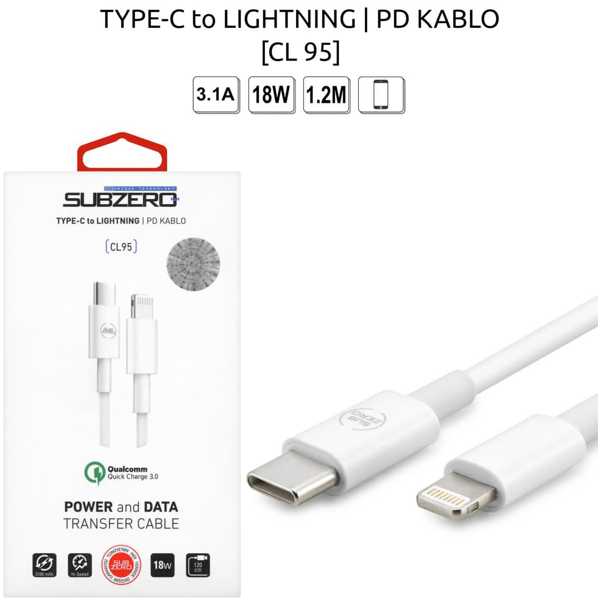 (TYPE-C To Lightning PD Kablu) 18W 3.1A 1.2 Metre CL95