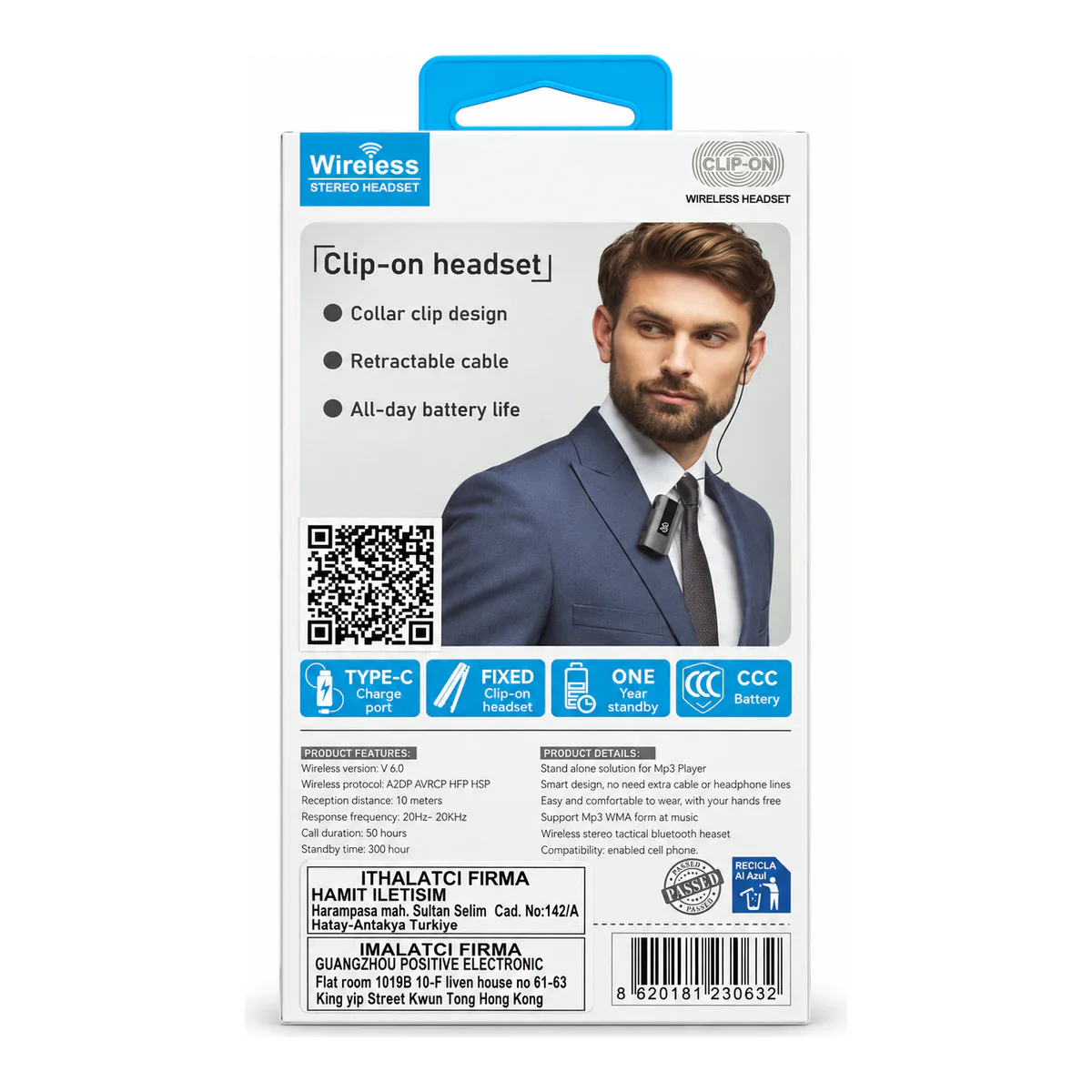 Makaralı Wireless Klipsli Kulaklık – LED Göstergeli 50 Saat – K92