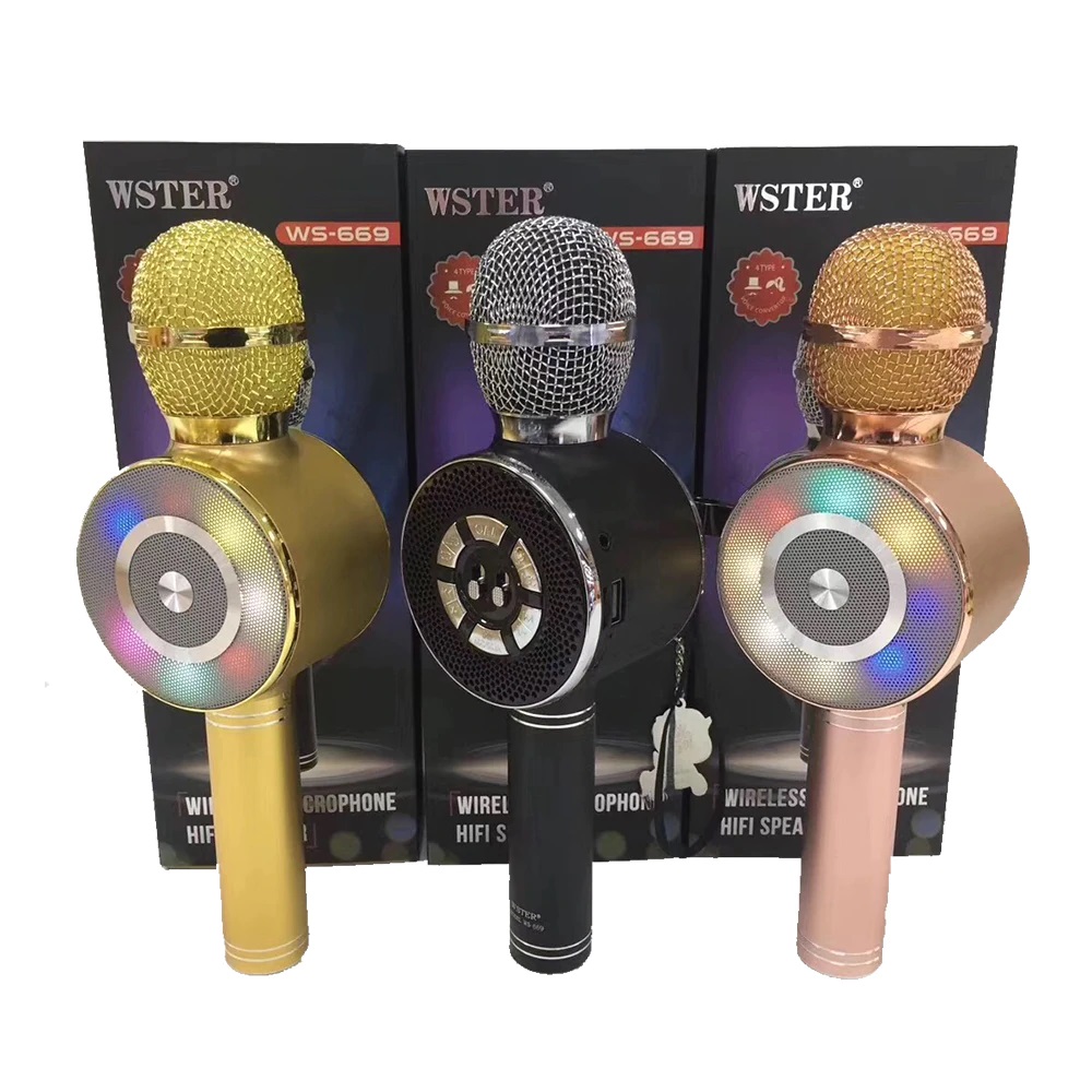 Işıklı Ses Değiştirme Efekli Karaoke Mikrofon WS-669 (GOLD)