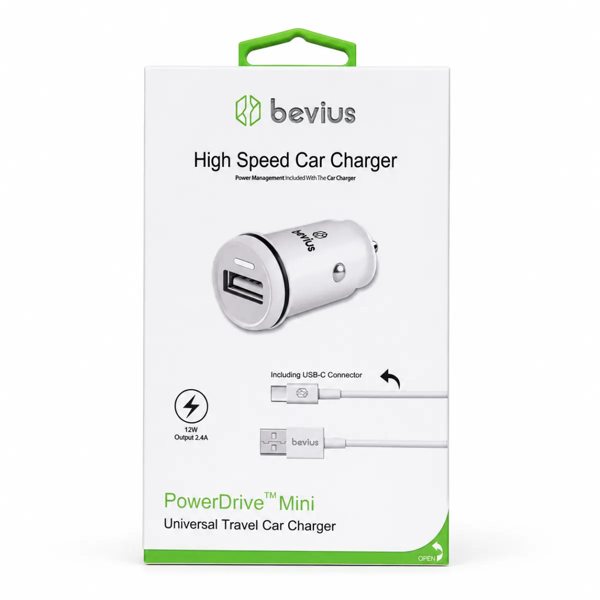 TYPE-C Beyaz 12W Kablolu Araç Şarj Cihazı Bevius BVS-AU502