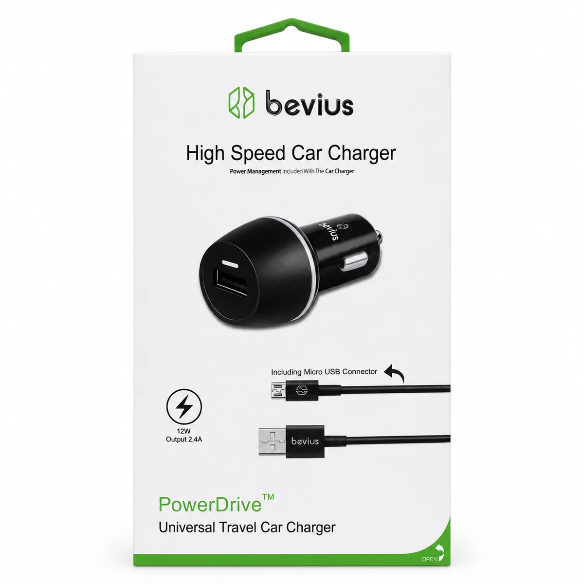 Micro USB Siyah 12W Kablolu Araç Şarj Cihazı Bevius BVS-AU509