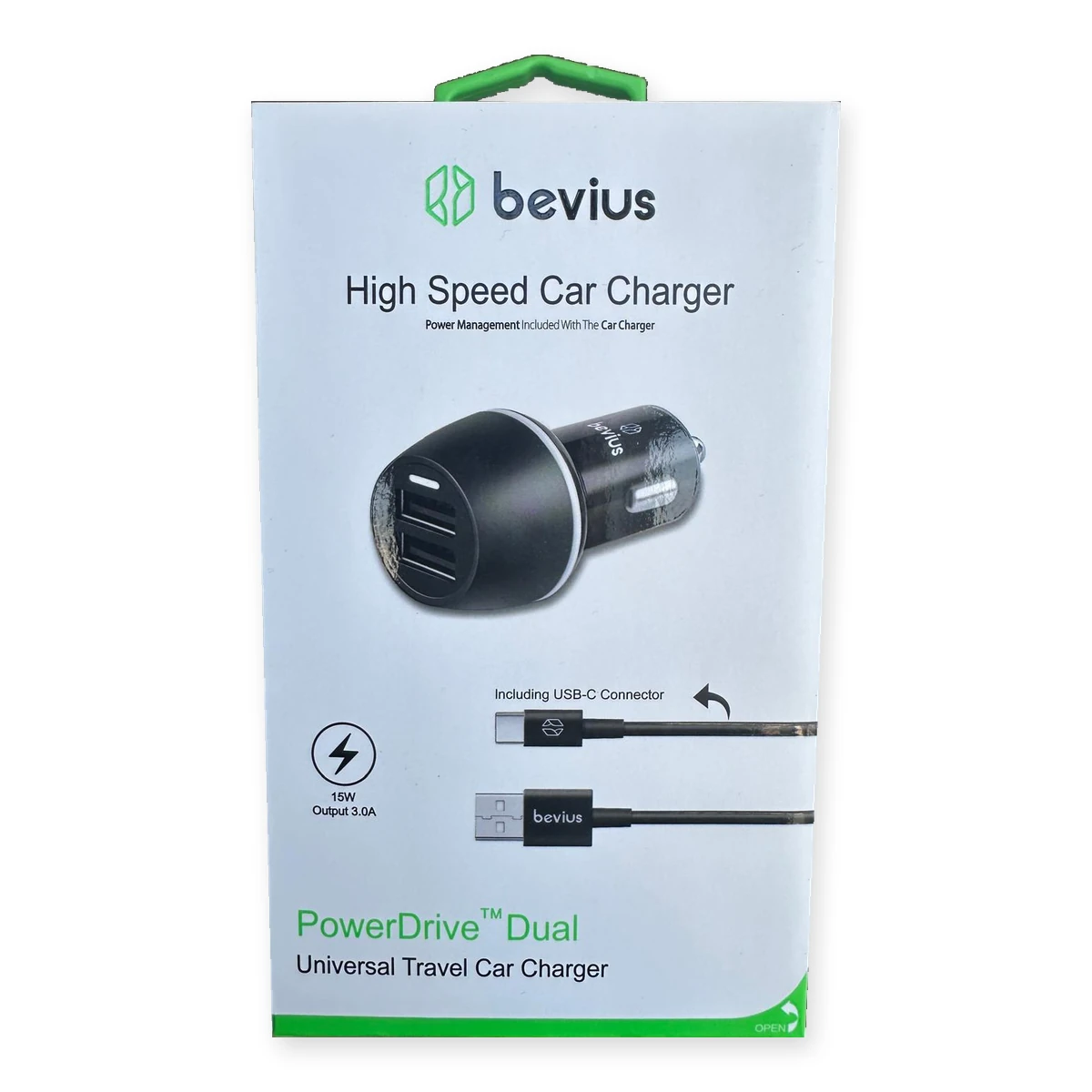 TYPE-C Siyah 15W Çift USB Kablolu Araç Şarj Cihazı BVS-AU515