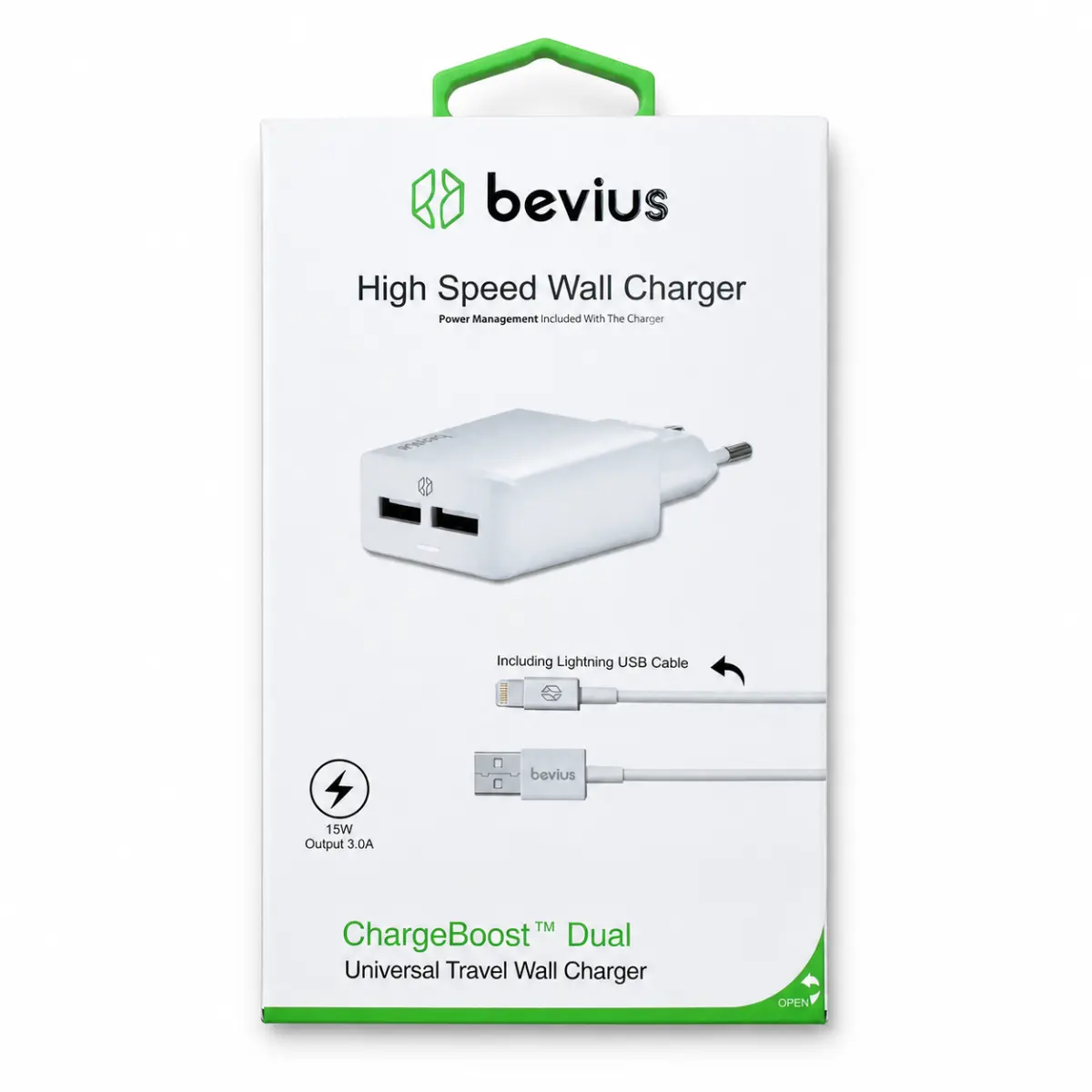 Lightning Beyaz 15W Işıklı Çift USB Kablolu Duvar Şarj Cihazı BVS-CH407