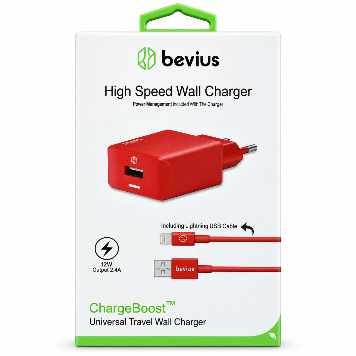 Lightning Kablolu Kırmızı 12W Duvar Şarj Cihazı BVS-CH402