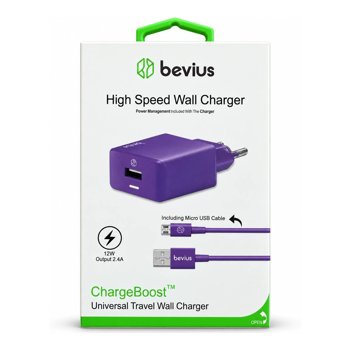 Micro USB Kablolu Mor 12W Duvar Şarj Cihazı BVS-CH403