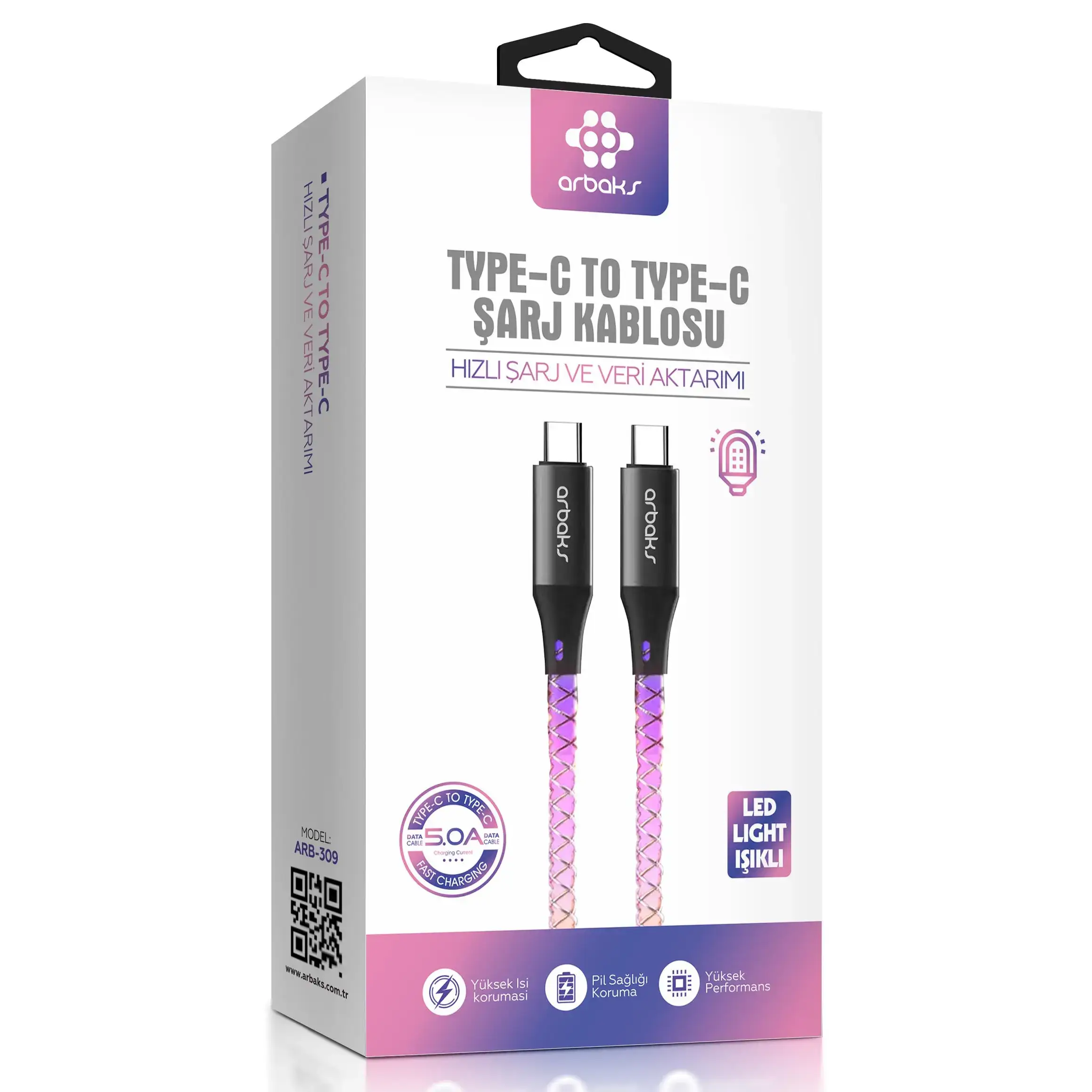 PD TYPE-C 5A RGB Işıklı Şarj Kablosu Arb-309