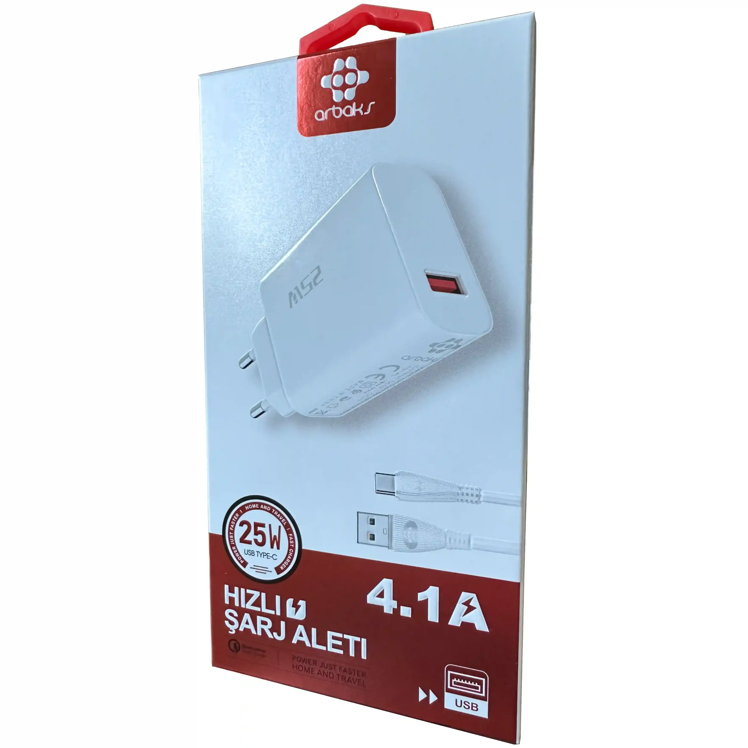 4.1A 25W QC3 TYPE-C Hızlı Şarj Aleti Arbaks Arb-015-Beyaz