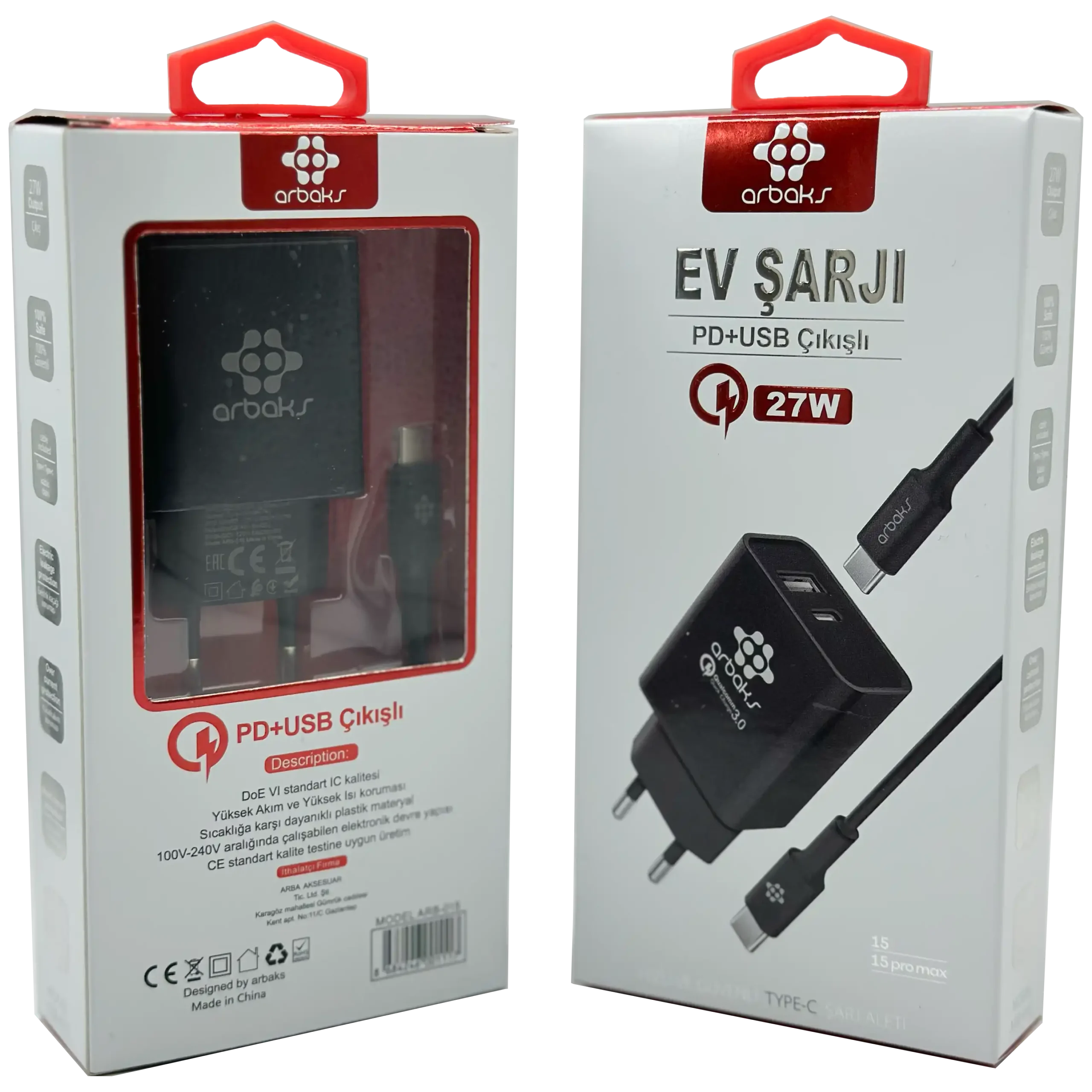 38WPD / USB + PD Kablo Şarj Aleti Arbaks ARB-015T