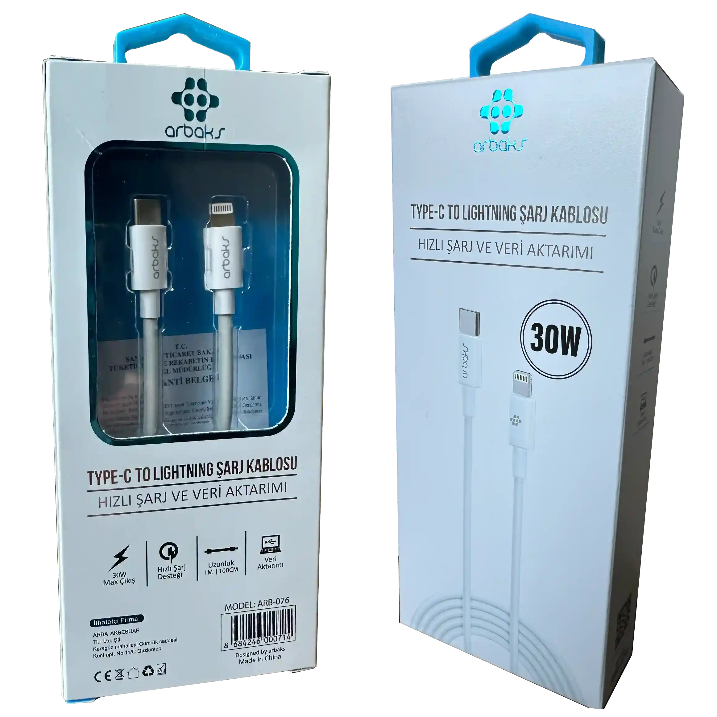 27W PD Lightning iphone Şarj Kablosu Arbaks ARB-076