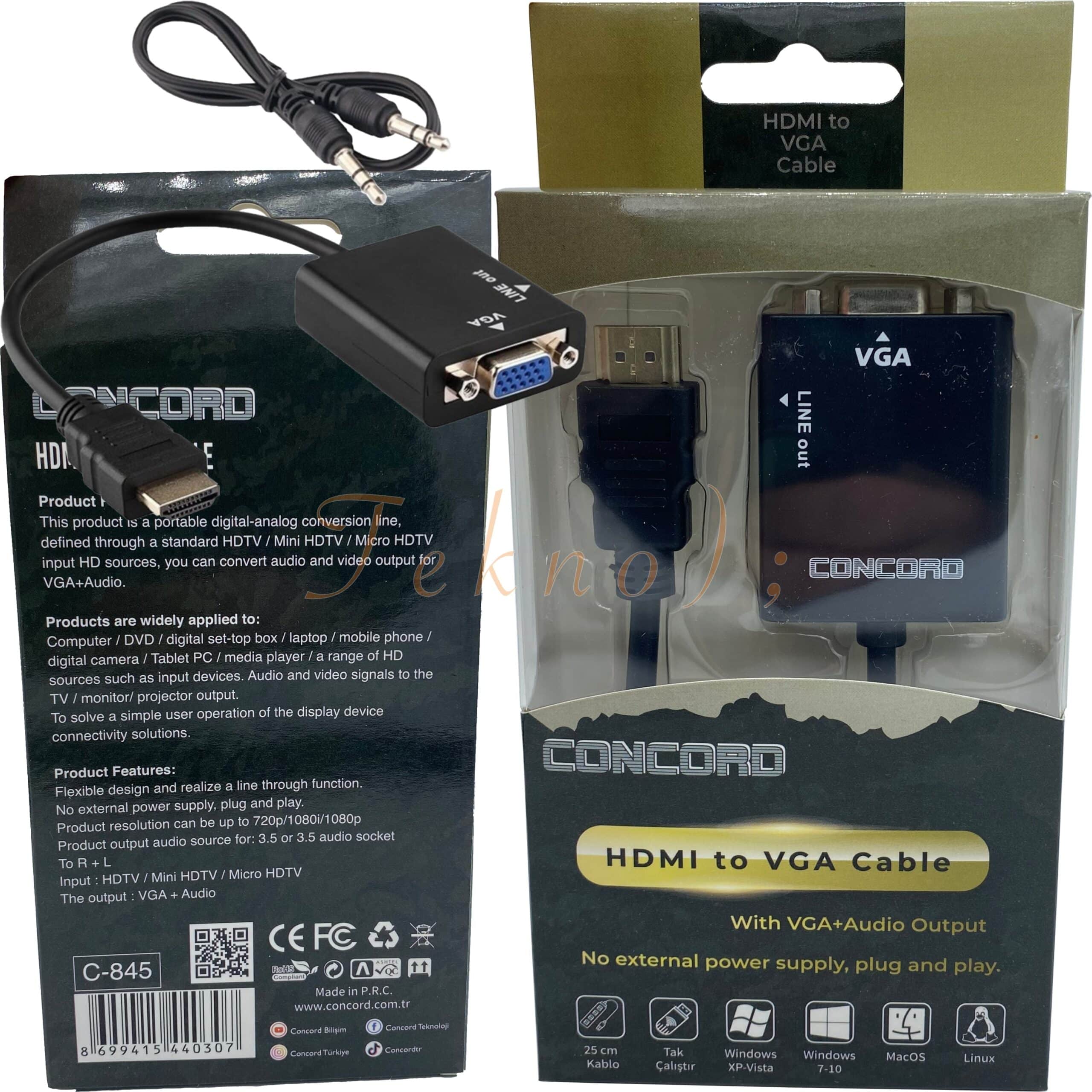 HDMI To VGA Adapter 25 CM + Aux Cable C-845