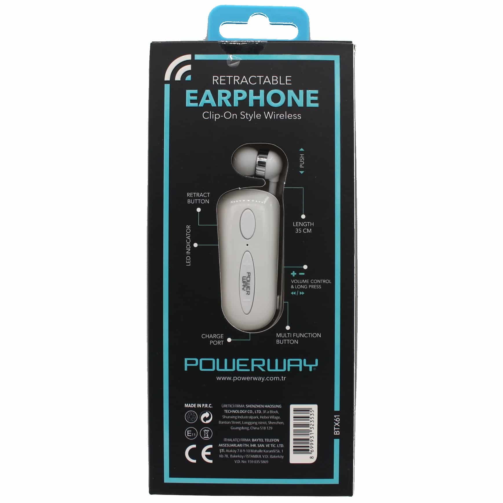 Titreşimli Makaralı Bluetooth Kulaklık PowerWay BTX61 (Beyaz)