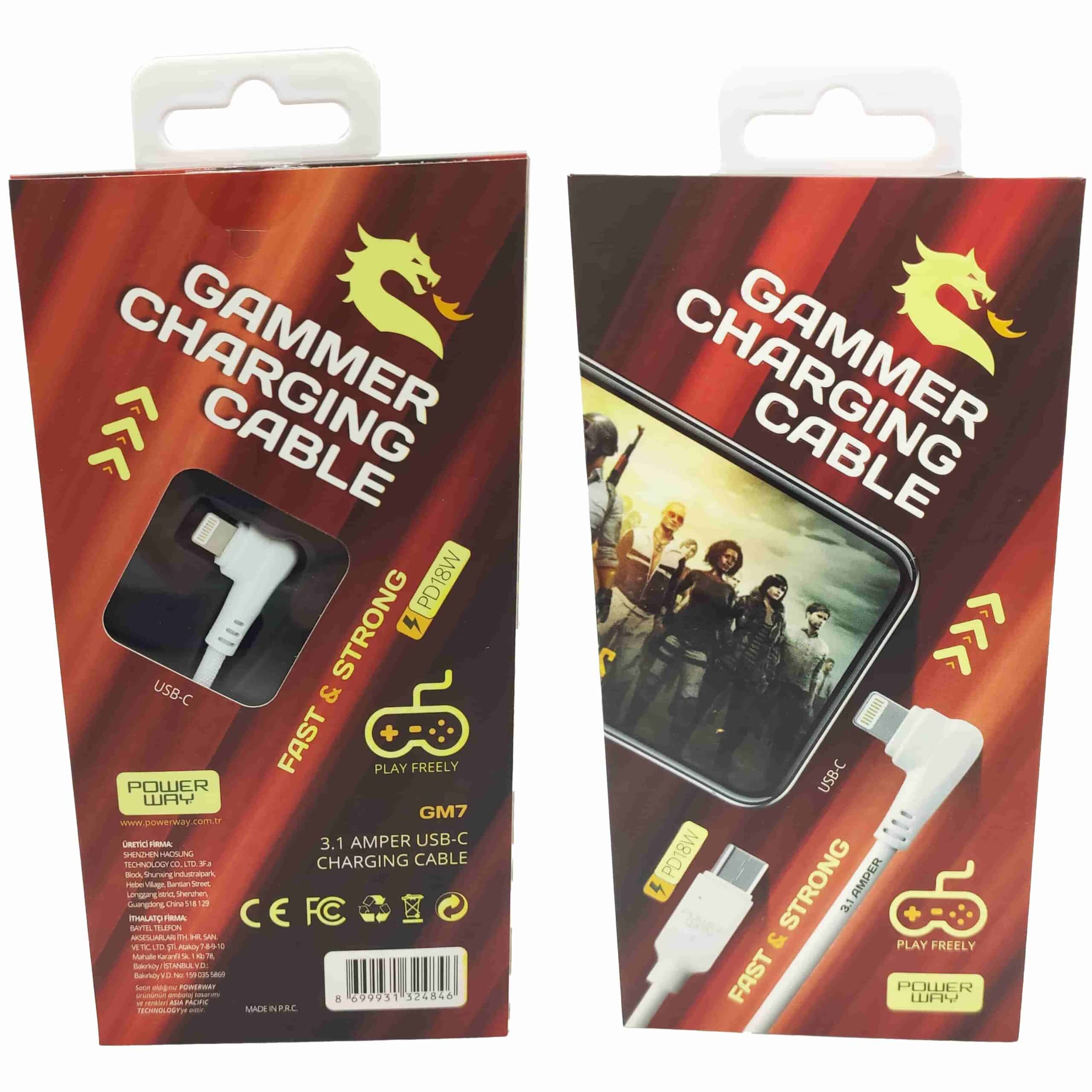 PD18W 3.1A USB-C – Lightning Kablosu Örgülü Gaming Oyuncu Kablosu GM7
